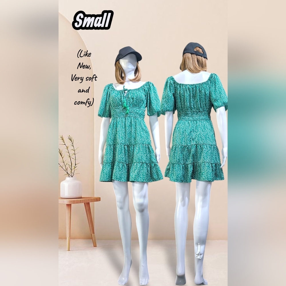 Chic Green Patterned Mini Dress